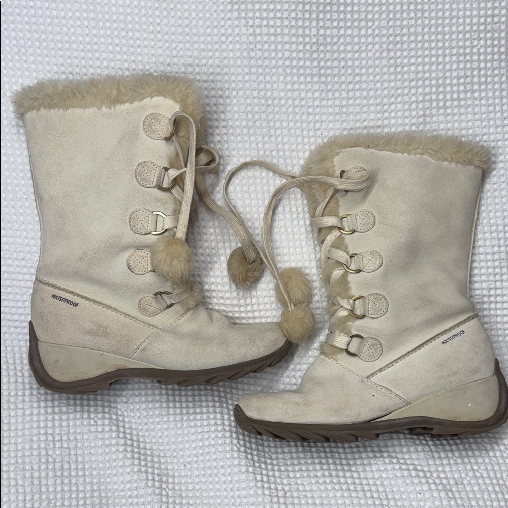 Sporto Women's Tan Suede Winter Boots with Faux Fur Trim - Size 7